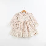 Yüksek Fırfırlı Yaka Vintage Çiçekli Elbise